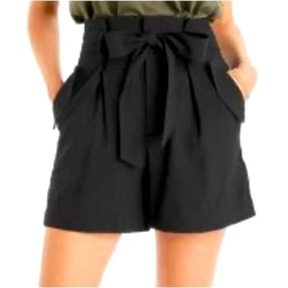 NWT A New Day High Rise Pull Up Front Self Tie Paper Bag Waist Shorts 12 Black